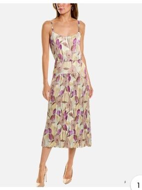 Vince Magnolia Crushed Cami Midi Dress — Cream with Purple Floral